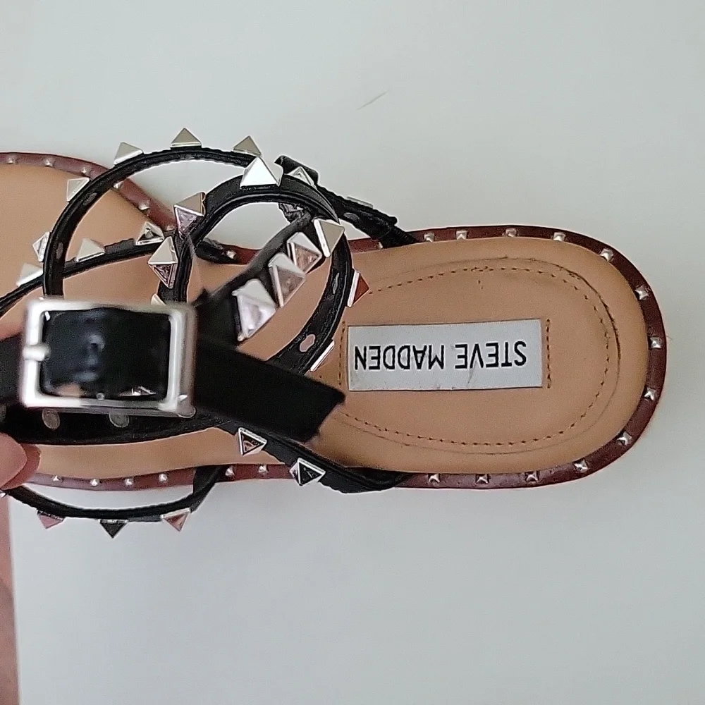 Steve Madden Asena Studded Espadrille Wedge Black  Size 9